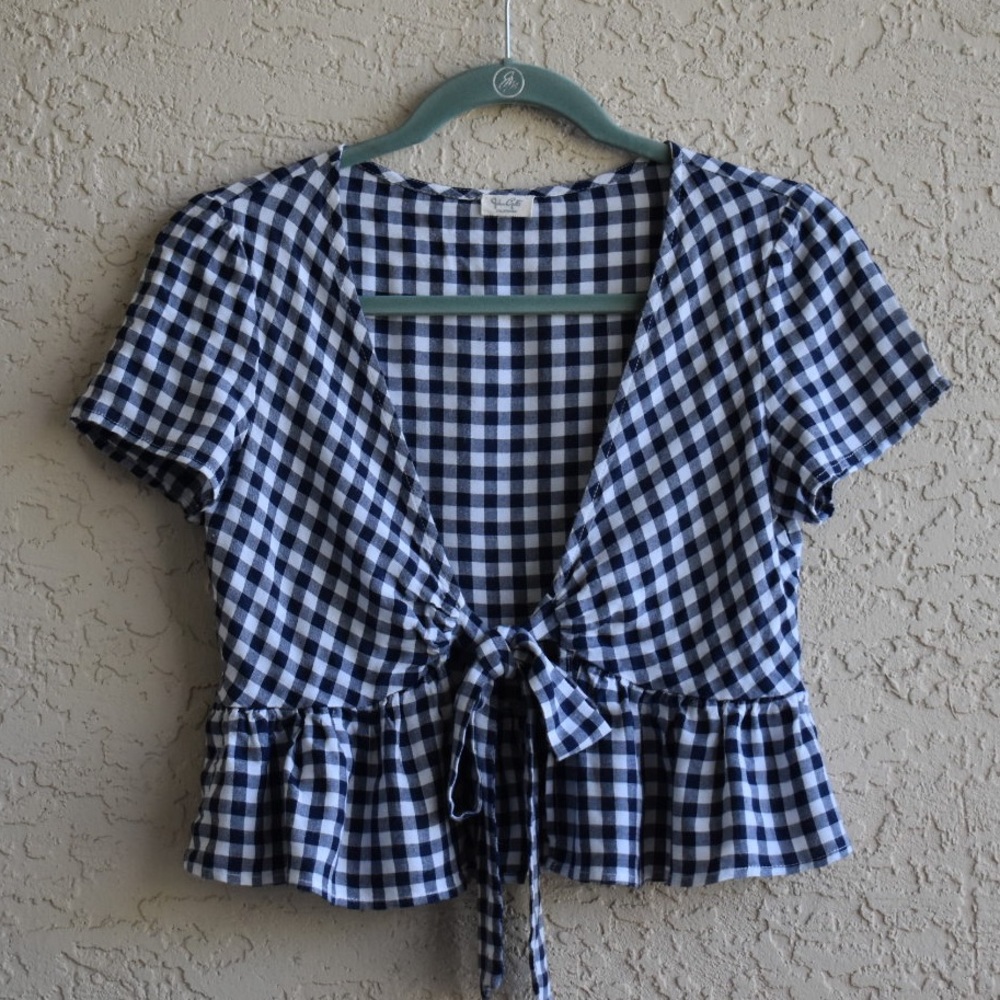 PacSun Brandy Melville John Galt Navy Gingham Plaid Tie Top sz OneSize (XS-S)